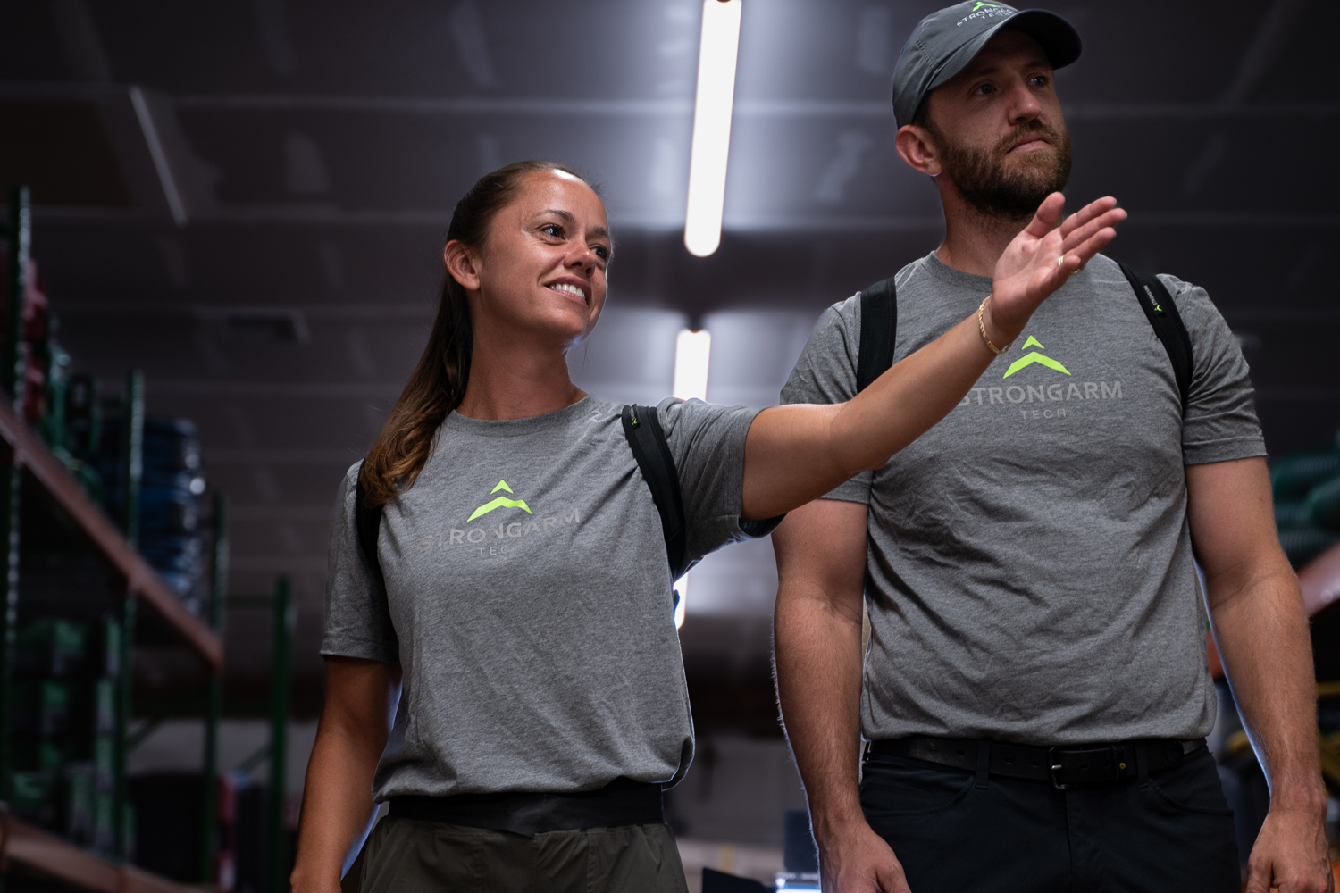 Two safety workers in a warehouse